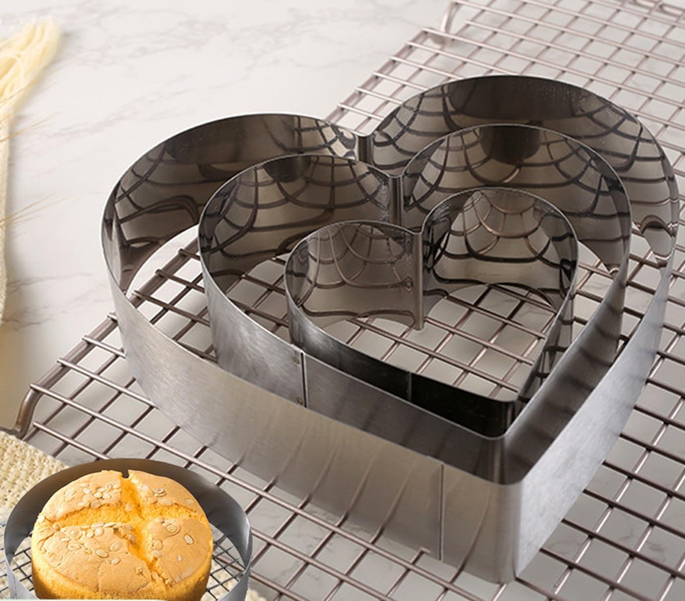Stainless Steel 6 Inch 8 Inch 10 Inch Heart Shaped Cake Ring Molds Set, Heart Shaped Cake Cutter， Dessert Pastry Ring for Layering Mousse & Sponge Cakes Birthday Valentine's Day Wedding Festivals