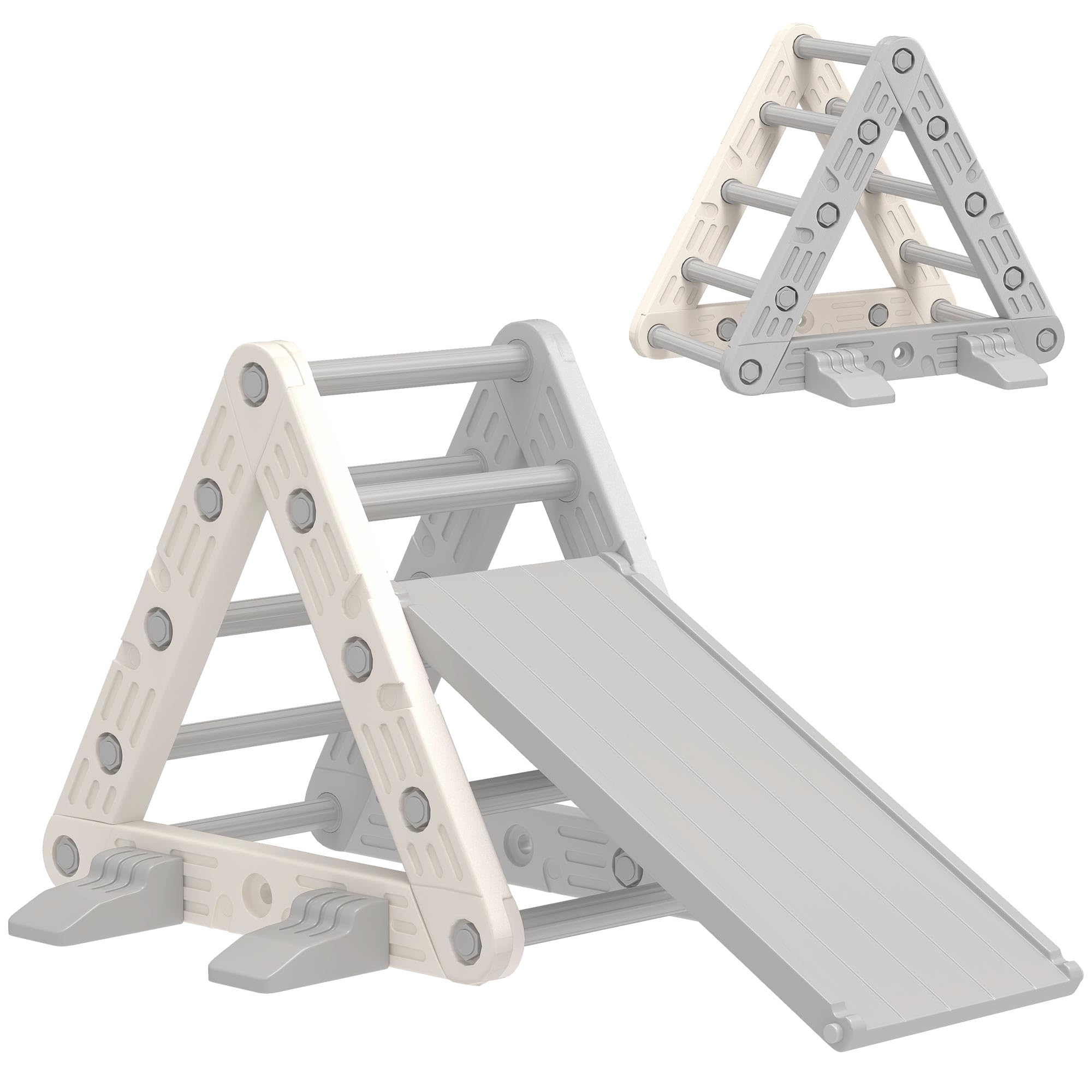 AIYAPLAY Triángulo de Escalada 3 en 1 con Tobogán y Rampa Escalador, Juguete de Escalada para Niños de 18-48 Meses, de Plástico, para Interior y Exterior, Gris y Blanco