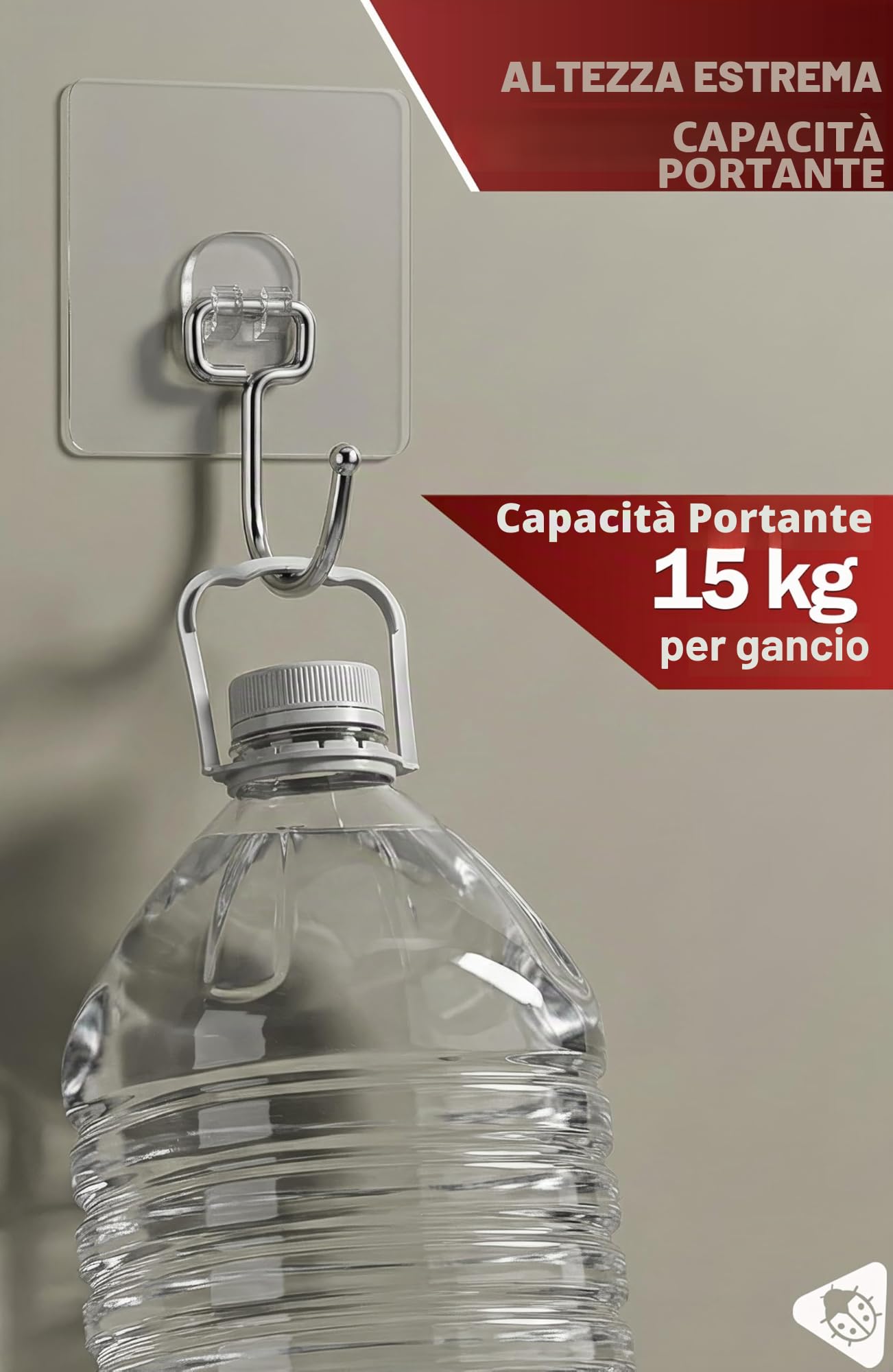 Menz Ganci adesivi extra forti – Set di 10 ganci autoadesivi trasparenti con portata di 15 kg ciascuno, ganci girevoli a 180°, supporti adesivi per cucina, bagno, decorazione