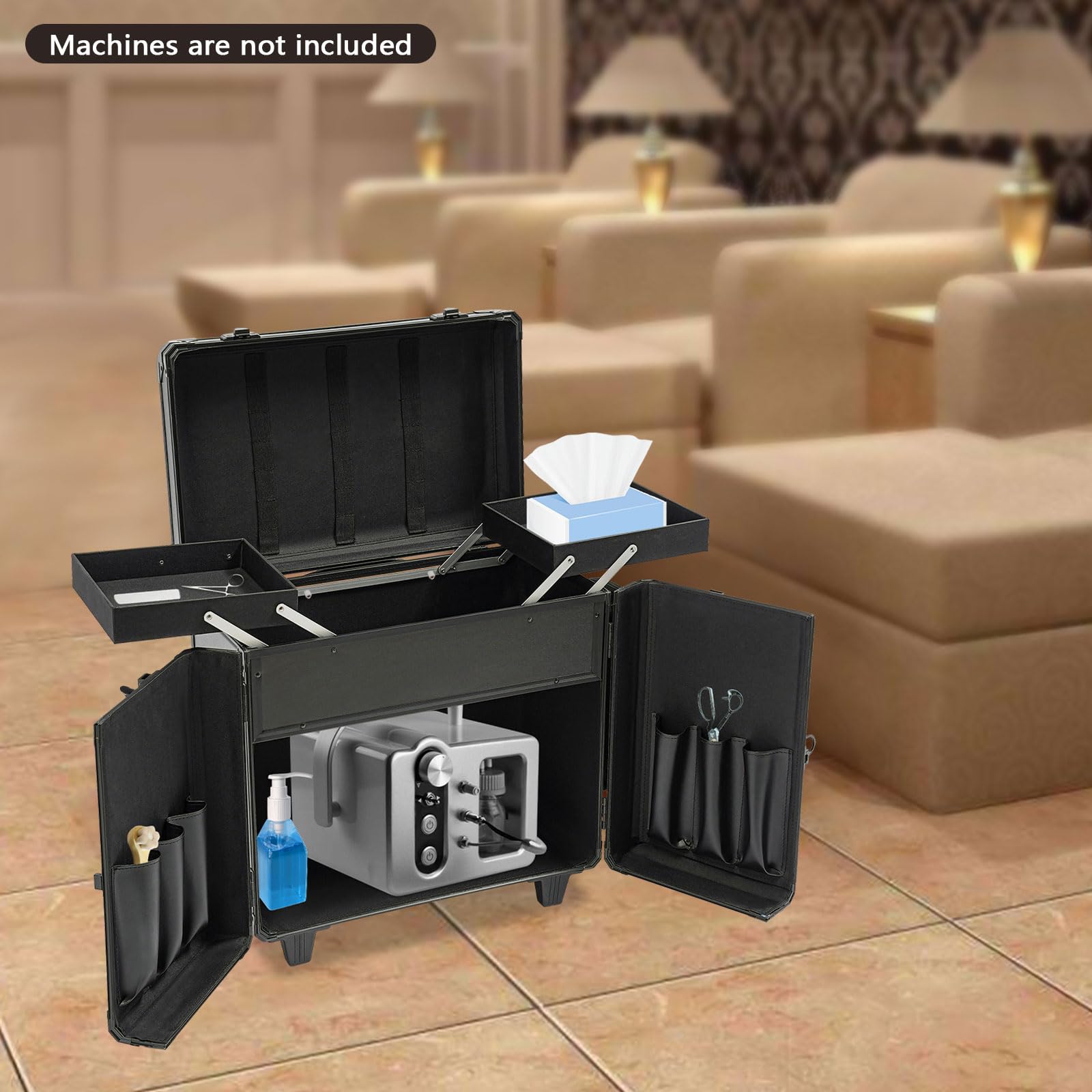 Organize przenośna walizka na kosmetyki, walizka na kółkach, z 4 kluczami, metalowa walizka na narzędzia, nośność 50 kg, do sklepów kąpielowych stóp, salonów masażu (46 x 29 x 42 cm)