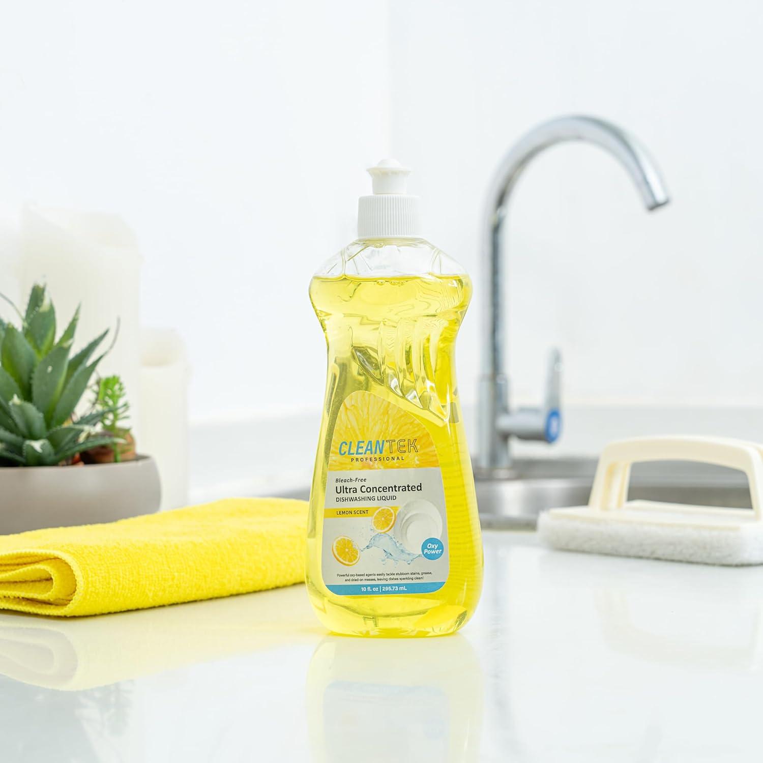 Restaurantware Dishwashing Liquid 36 Pack of 10 fl. oz Ultra Concentrated Liquid Dish Soap OXY Power Lemon Scent Dishwashing Detergent Bottle for Restaurants, Commercial Kitchens and FoodService