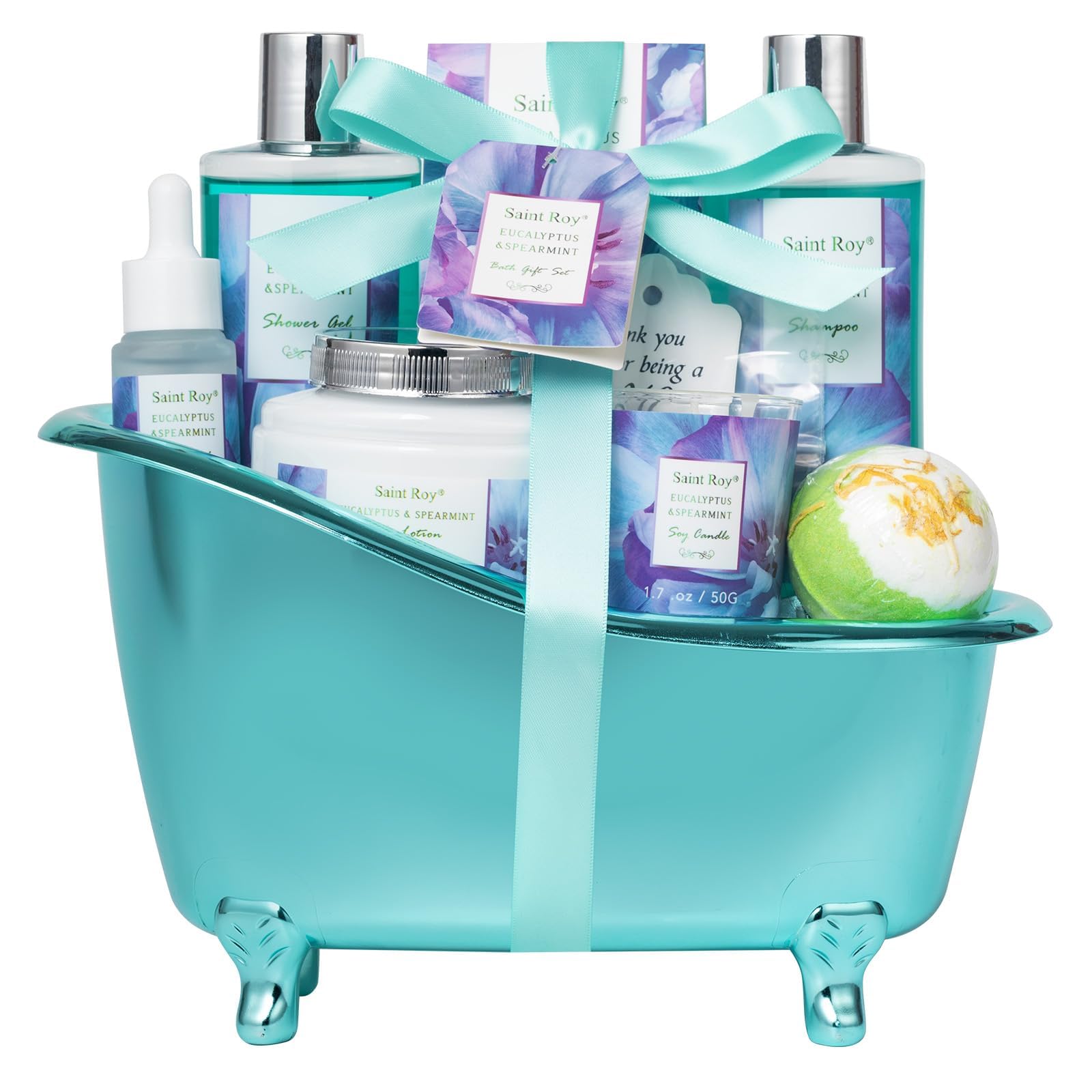 Bath and Body Basket Set Luxury EUCALYPTUS & Mint Spa Gift Basket for Women, Unique Bath Gift Baskets Gifts, Home Spa Kit spa day gifts for women, birthday gift baskets for Dad Mother's Day Gifts