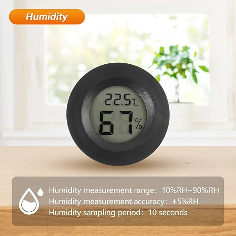 3 PCS Humidity Meter, Hygrometer Thermometer Digital Round, Mini LCD Temperature Humidity Gauge Monitor with Clear Display for Indoor Home Office Greenhouse Basement Garage Garden Shed, Black