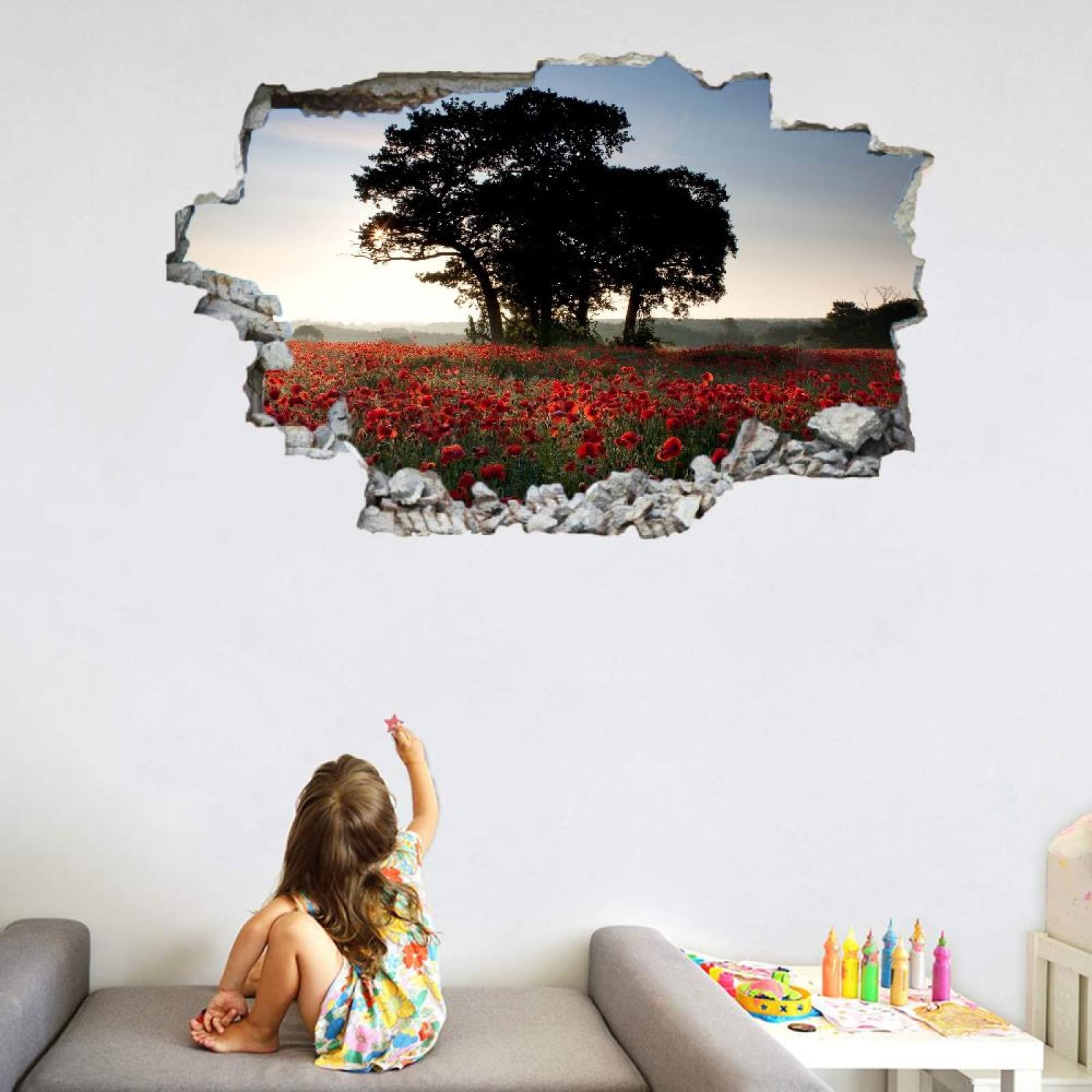 Autocollants De Décoration Murale 3D Écrasés Arbre Autocollant Mural Fleur Tatouage Mural Pour Chambre D'Enfant Chambre De Bébé Salle De Bain Salon Décoration D'Intérieur 80x120cm