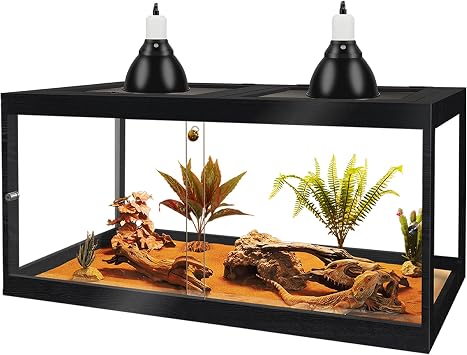 PROLEE Bearded Dragon Tank 60 Gallon, 40 x 20 x 20 Inch Wooden Reptile Enclosure with Metal Mesh Top, Clear Acrylic Sliding Doors and Lock, Large Lizard and Snake Tank, Black