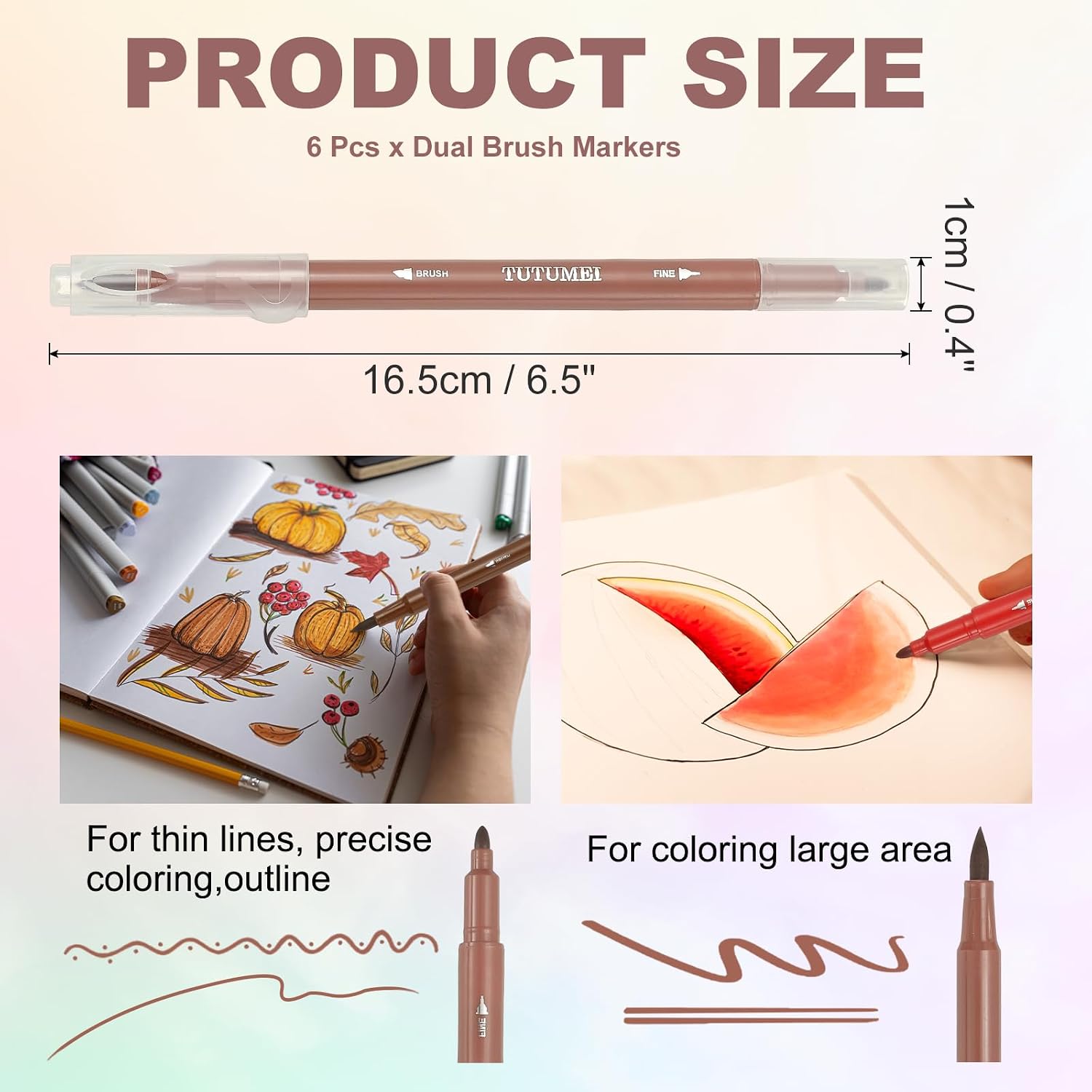 PATIKIL Dual Brush Markers, Brown Fine and Brush Tip Pen Artist Colored Marker Set Supplies for Adult Coloring Books Lettering Journaling Calligraphy Drawing Doodling, 6 Pcs