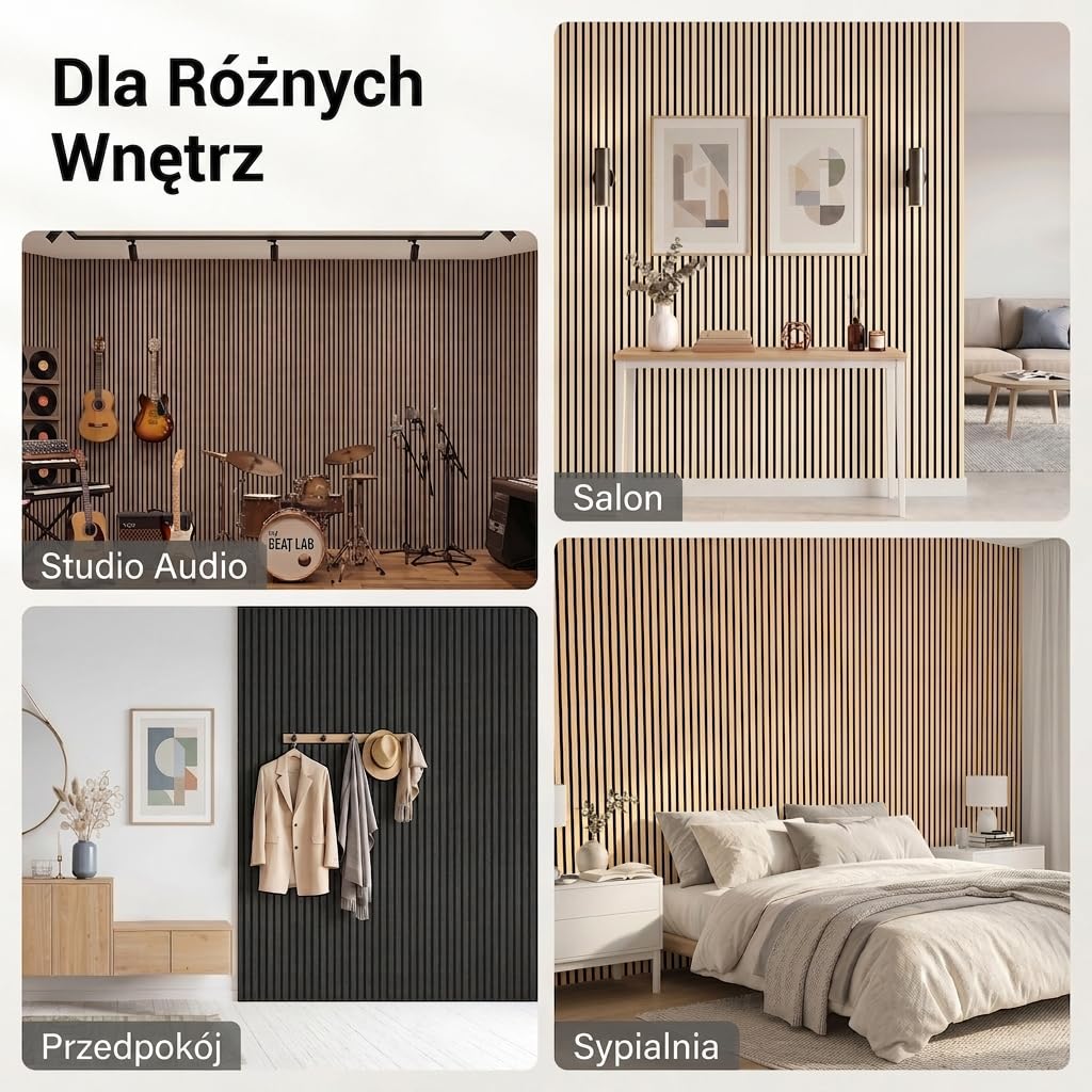 TONOR Drewniane panele akustyczne, 6 sztuk, 240 x 20 cm -2,88 m², panele ścienne, drewniane panele ścienne, jako płyty wygłuszające, dekoracja ścienna z drewnianych lameli, izolacja akustyczna, do