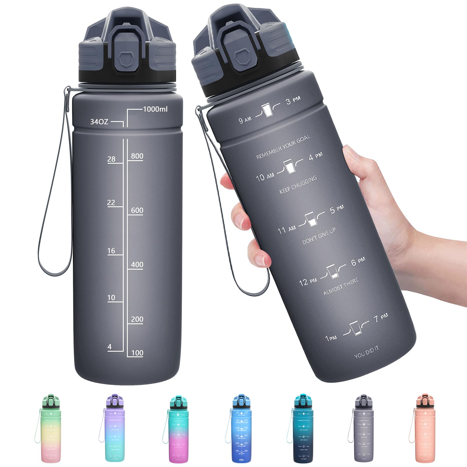 Zounich Trinkflasche Kinder Auslaufsichere 1L/700ml/500ml-BPA frei trinkflaschen Sport tritan Kunststoff Wasserflasche für Fahrrad, Schule, kohlensäure geeignet, spülmaschinenfest Sportflasche