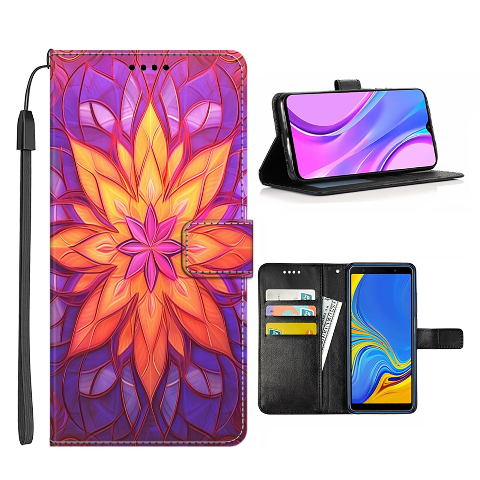 Wallet Case for Samsung Galaxy S7 Edge Wallet Case with Designer Mandala-Art cc0 Pattern PU Leather Flip Folio ID&Credit Cards Pocket Lanyard