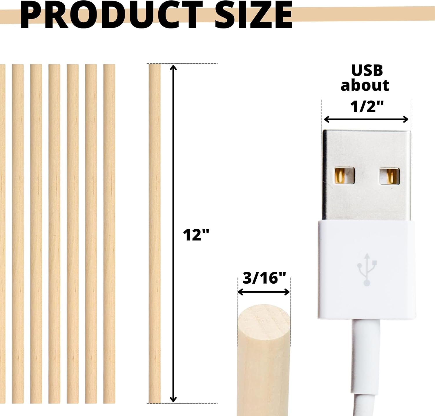 200PCS Dowel Rods 12 inch Wooden Rods 3/16 Inch Unfinished Sticks for Crafting Bamboo Sticks for Crafts Bamboo Long Dowels for Arts and DIY