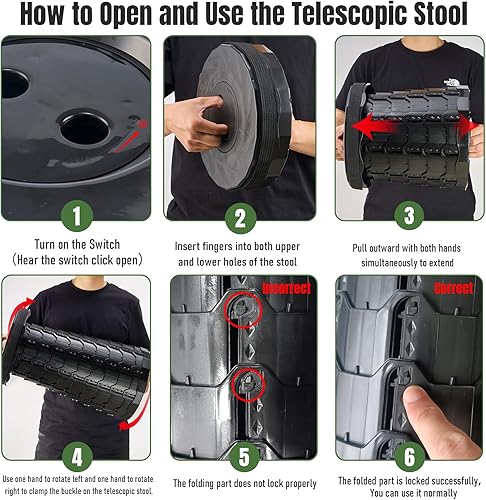 Miniatura 4 de Juego de 2 taburetes plegables mejorados, taburete plegable portátil retráctil, silla plegable portátil plegable para pesca, excursiones de