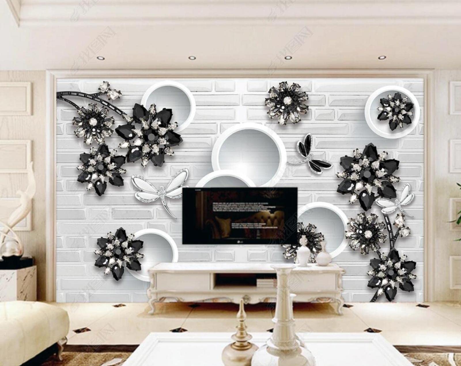 Papier peint panoramique noir et blanc pour créer un mur d'accent moderne dans le salon