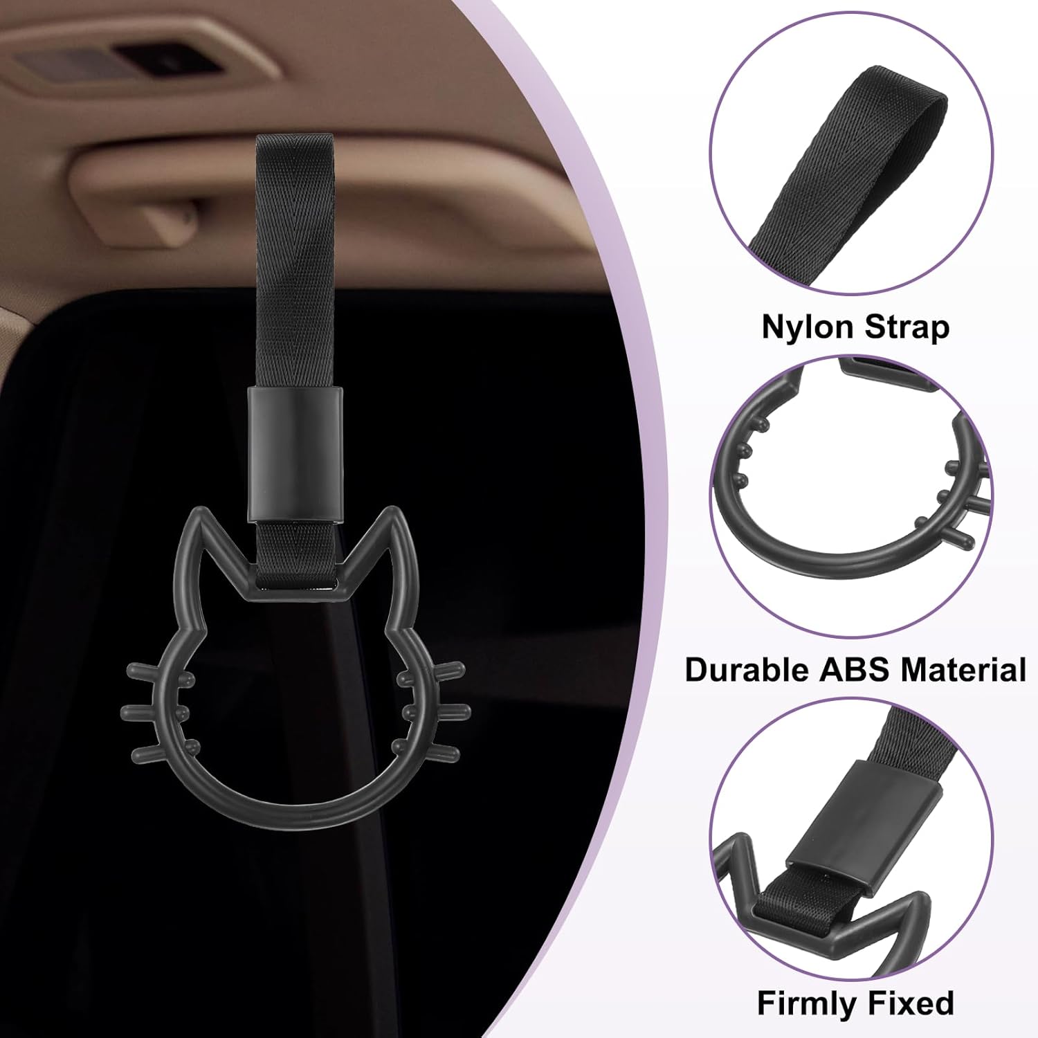 PATIKIL Cat-Shaped Car Handle Straps, Car Rear Bumper Warning Ring Cars Hand Strap Drift Charm Keychains Accessory