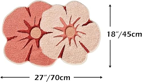 Miniatura 2 de Bonita alfombra de baño rosa, 18 x 27 pulgadas, tapete de baño de microfibra con forma de flor divertida para baño, antideslizante, suave, tapete de