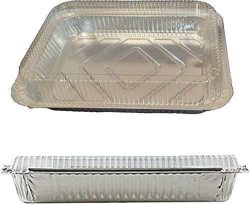 Miniatura 2 de Sartenes de aluminio de 4 libras con tapas, bandejas de aluminio de 12 x 8 x 1.6 pulgadas y tapas de cúpula de plástico para hornear, asar, asar o