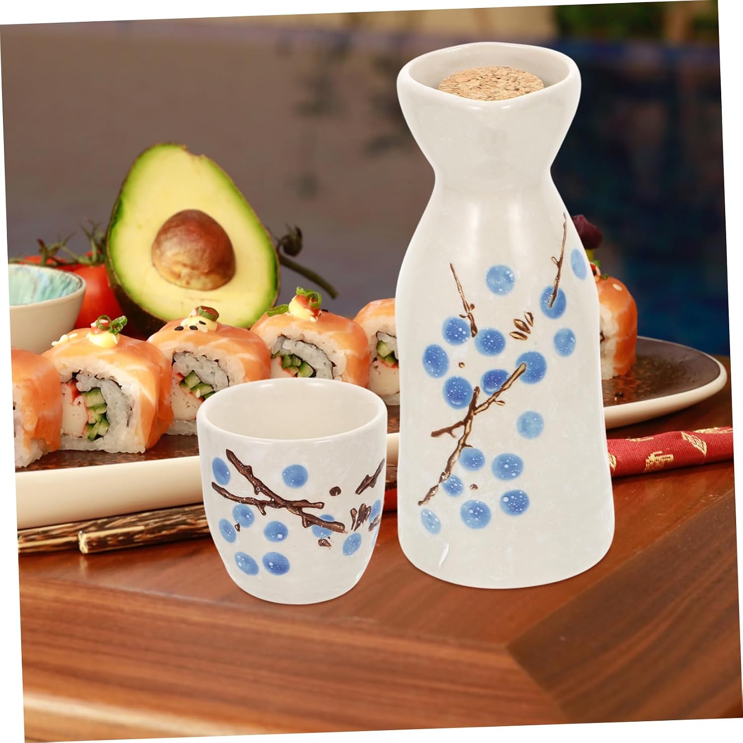 Alipis Plum Blossom Sake Set 5-Piece Glazed Ceramic Sake Pot and Cups for Home Entertaining Traditional Japanese Drinkware