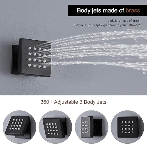 Miniatura 6 de MONDAWE Sistema de ducha LED para baño, cabezal de ducha doble de lluvia de 12 pulgadas con rociador de asa, juego de ducha termostática de 3