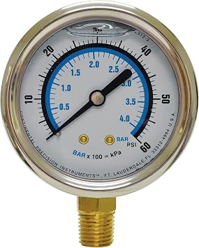 Uniweld GSL312-3 Gauge Liquide Filled 2.5" BM 60 PSI/Bar