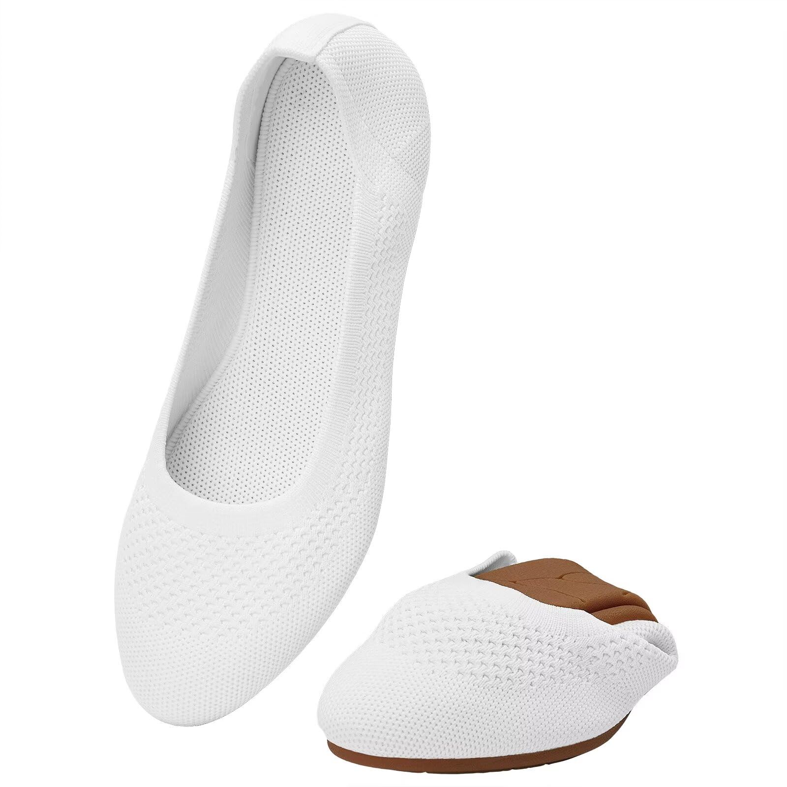 Puxowe Damen Strick-Ballerinas mit Rundkappe Flache Slip-On Schuhe Superweich für Komfort Bequem für Spaziergänge Niedriger Keilabsatz Lässiger Stil