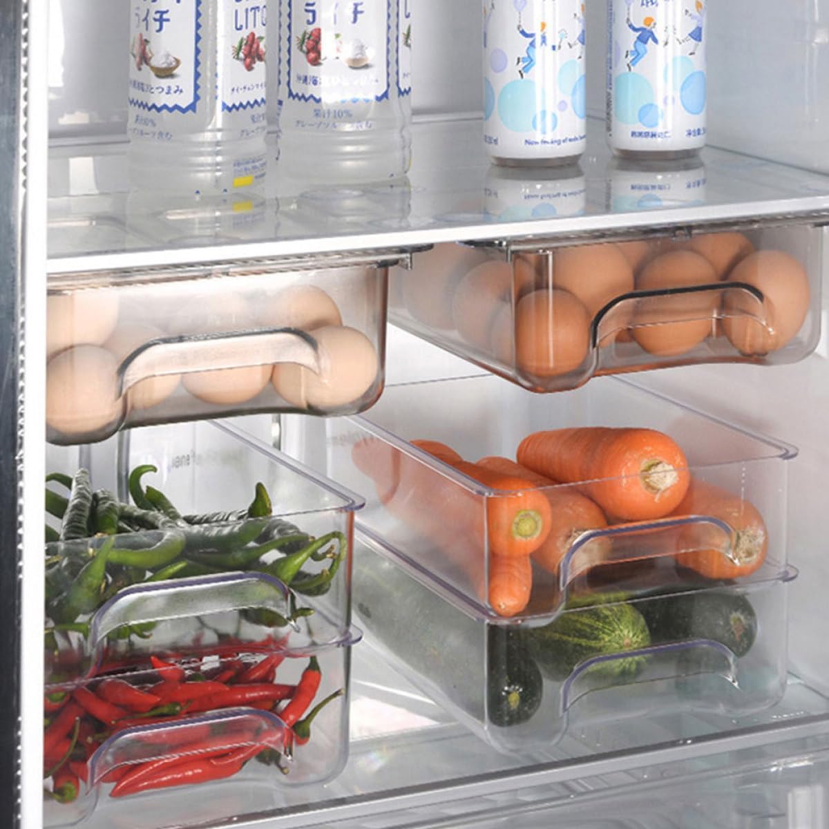 Suction Refrigerator Egg Storage Box with Pull-out Drawer, White Rectangular Fresh-keeping Food Container for Kitchen Fridge Organization