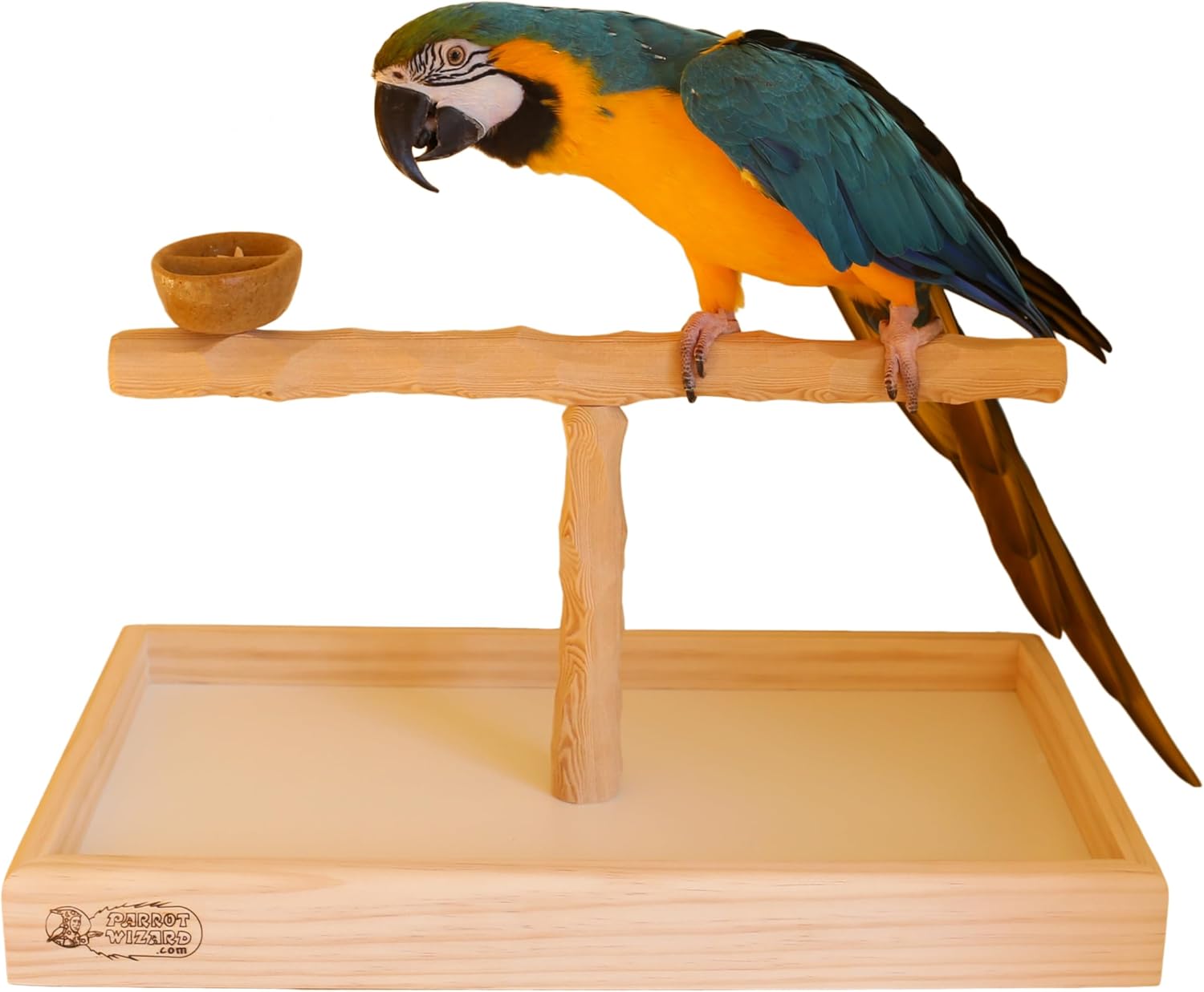 Deluxe Wide Tabletop NU Perch (with Bowl) - Parrot T Perch Stand for Medium to Large Parrots