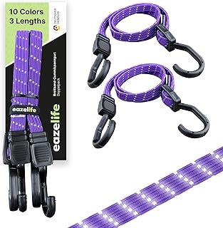 Juego de 2 correas tensoras de goma, ajustables, ampliadoras de banda ancha con gancho de metal, muy resistentes, para coche, bicicleta y actividades al aire libre (10 colores, 3 longitudes) (lila,