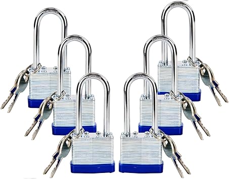 SEPOX 6 Pcs Pack Keyed-Alike Padlock with Same Key 2Pcs Each Set, Extra Long Shackle, 1-9/16" 40MM Heavy-Duty Laminated Steel Body Rust-Proof, for Outdoor & Indoor Locker,Fence,Gate, Tool-Box, Chain