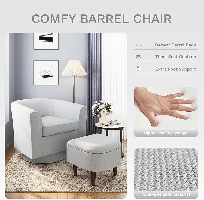 Sillón Giratorio Acrílico con Otomano y Almacenamiento Gris miniatura 3