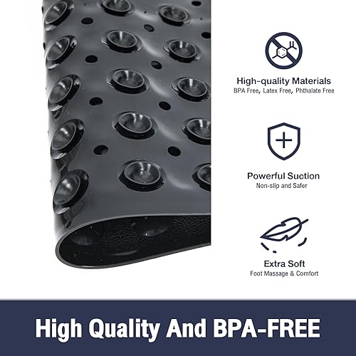 Miniatura 5 de Tapete negro extra largo para bañera antideslizante, suave para bañera de 40 x 16 pulgadas, tamaño matrimonial, tapete para bañera y ducha con