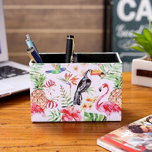 Miniatura 3 de Tucán y flamenco patrón de acuarela PU cuero rectangular lápiz lápiz titular escritorio organizador PH26