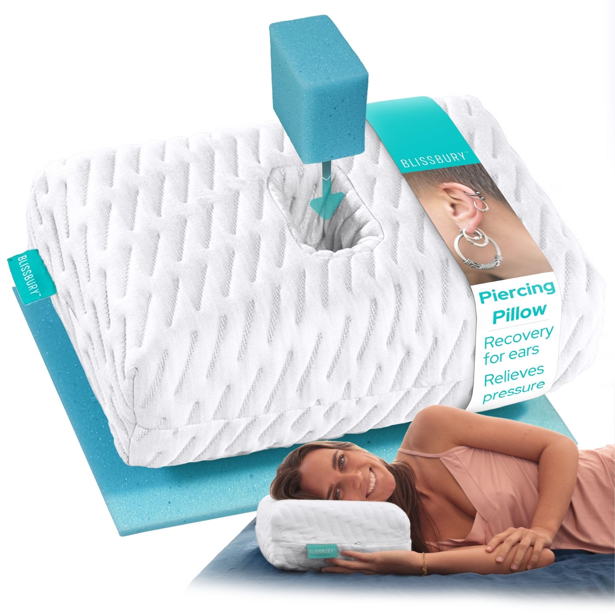BLISSBURY Mini Ear Pillow | Ear Piercing Pillow for Side Sleeping | Travel Friendly CNH Pillow with Ear Hole | Soothing Hole for Ear Pain | Piercing Health & Ear Recovery for Side Sleepers | Donut Ear