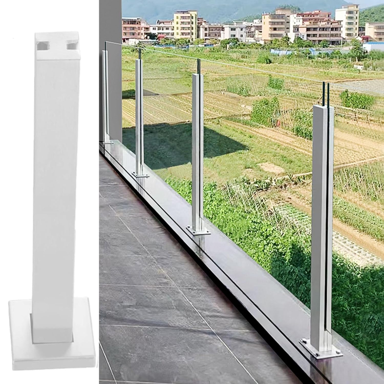 Poteau de balustrade en verre robuste en inox pour terrasse élégante