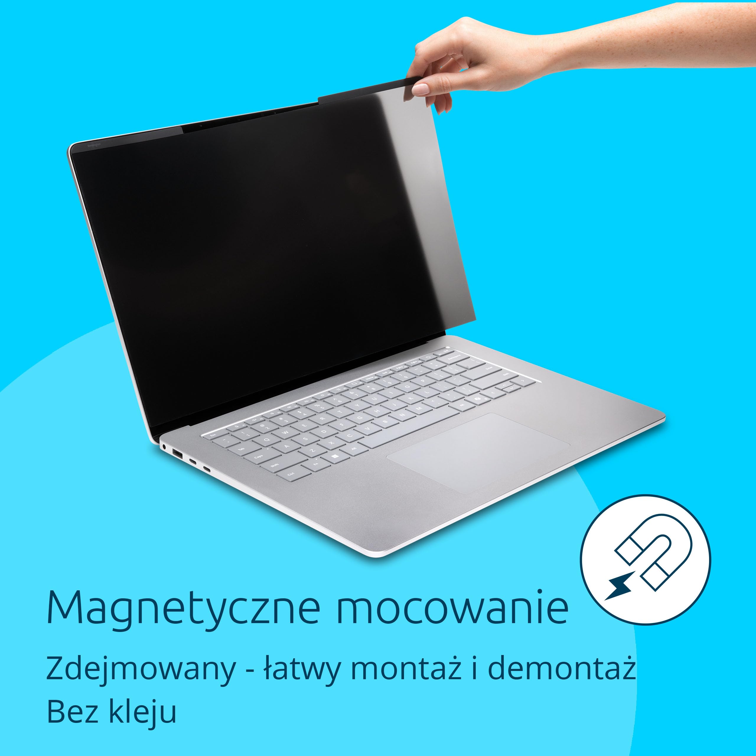 Magnetyczny filtr Kensington Elite – do laptopa Surface 13,8" (7 generacja), prywatyzujący, blokuje niebieskie światło, antyodblaskowy, odporny na rysowanie, działa z dotykiem i rysikiem Surface