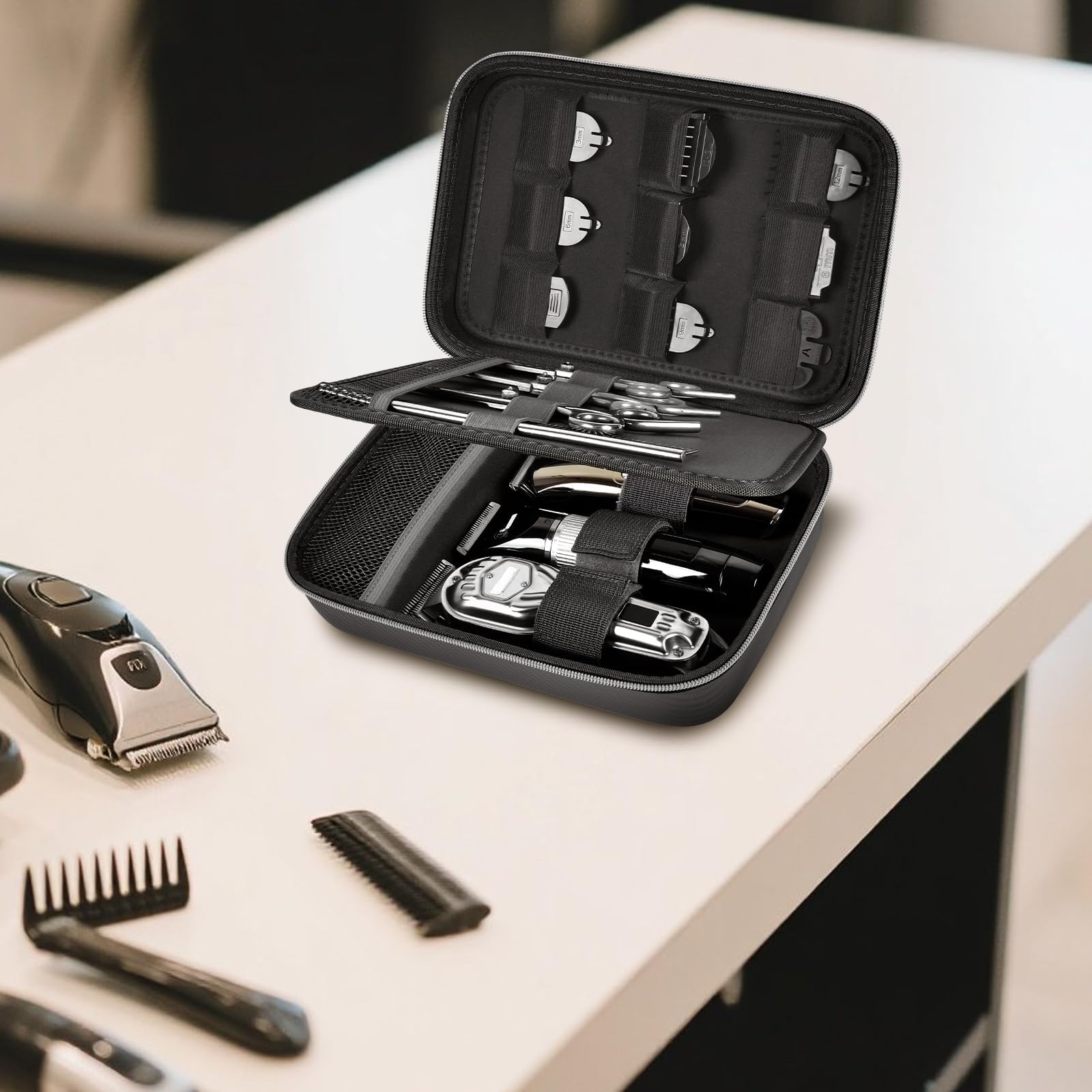 Boobowl Haarschneider Zubehör Tasche für Clipper und Zubehör, Men Hair Trimmer Box, Portable Clipper Aufbewahrungshalter für Haarschneiden, Guard Grooming Kit (nur Box) (Schwarz Silber)