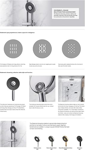 Miniatura 5 de Kohler 26282-CP Statement Round Multifuntion - Ducha de mano de 2,5 gpm, cromo pulido
