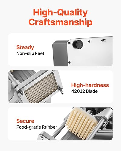 Miniatura 5 de VEVOR Cortador comercial de papas fritas, picador de frutas de acero inoxidable con 3 cuchillas de repuesto de 12 pulgadas, 38 pulgadas y 14