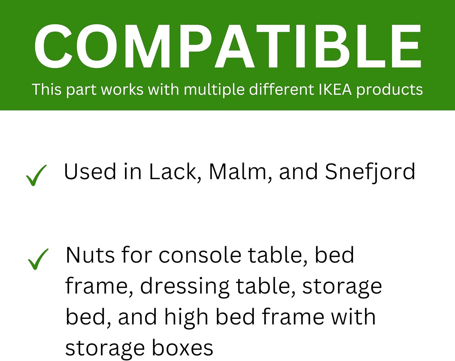 Spare Hardware Parts MALM Bed Frame Crescent Nut and Small Nut Pack (Replacement for IKEA Part #122998 + 114254) (Pack of 4)