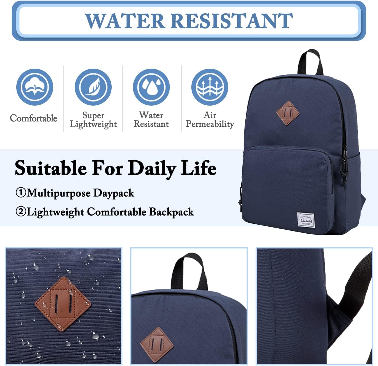 VASCHY School Backpack, Lightweight School Bag Casual Daypack for Men Women - Image 4