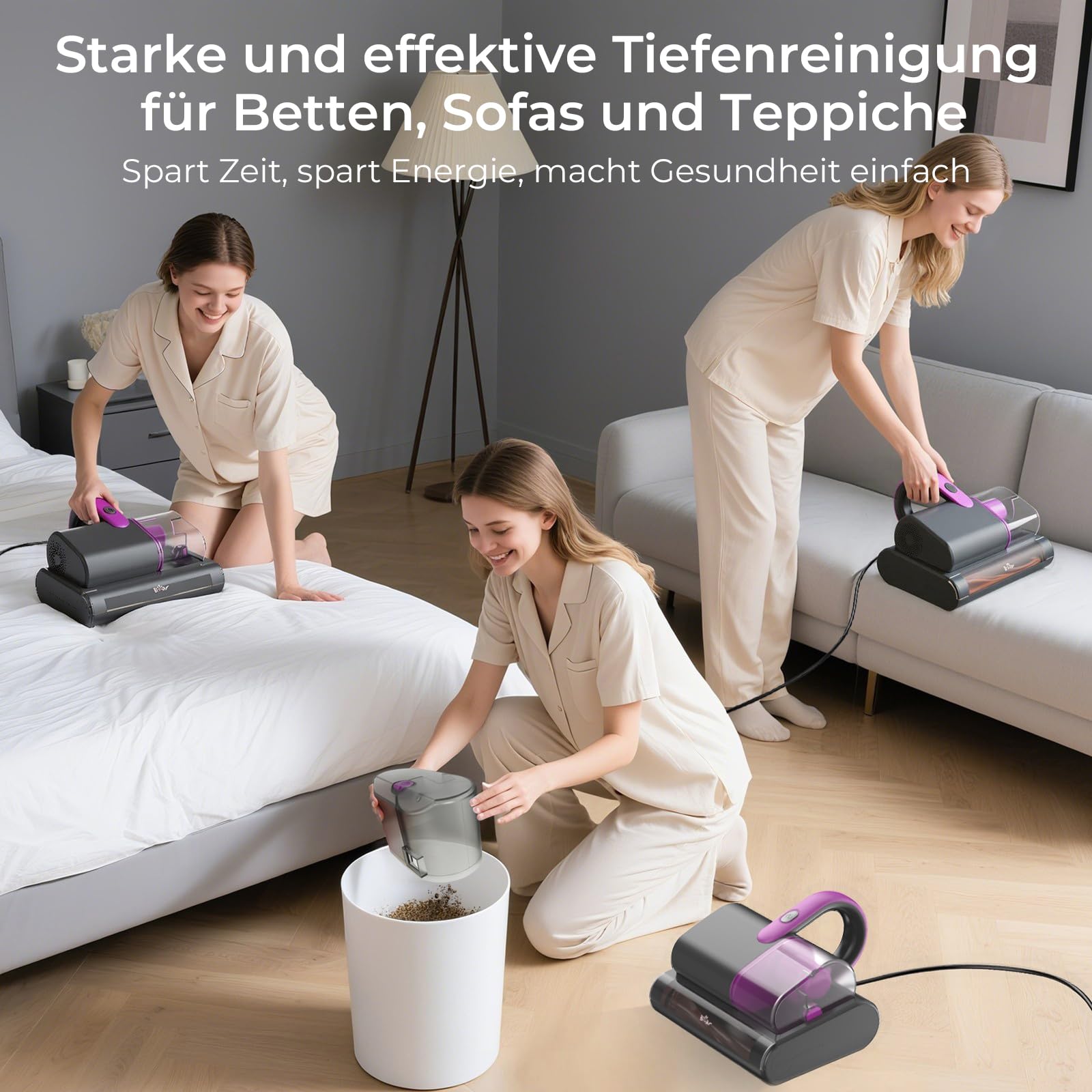 Bear Milbensauger für Matratzen,15kpa Absaugung 35000RPM, Milbenstaubsauger mit UV-C Licht, bekämpft Bettwanzen,entfernt 99,9% der Bakterien, Allergene,4m Kabel