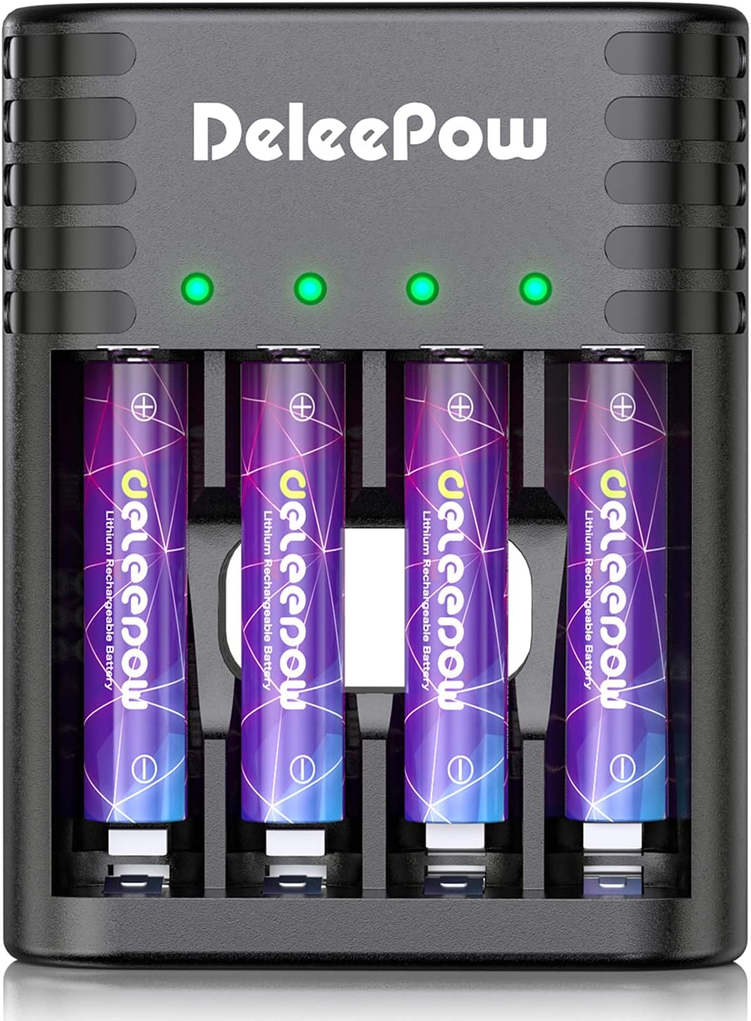 Delipow 4 Bay Smart Battery Charger for 1.5v Lithium AA AAA with USB Cable ,with 4 count 1.5V 800mAh 1500 Cycle Lithium Rechargeable AAA Batteries