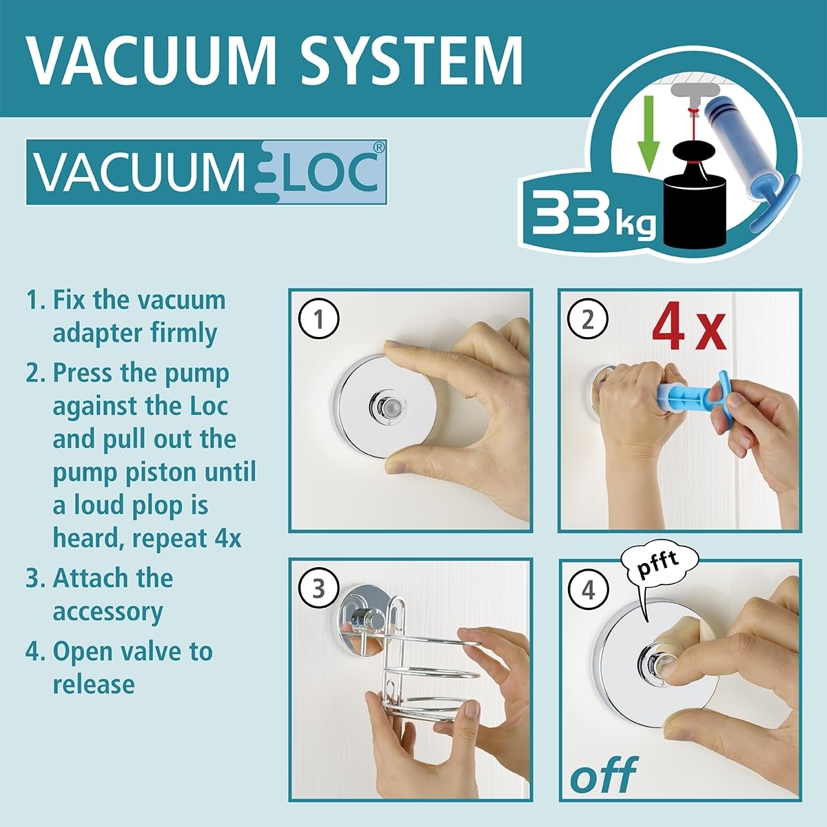WENKO Vacuum-Loc® gancio da parete Quadro 2 pezzi, ABS, 6 x 7 x 5 cm, Lucido
