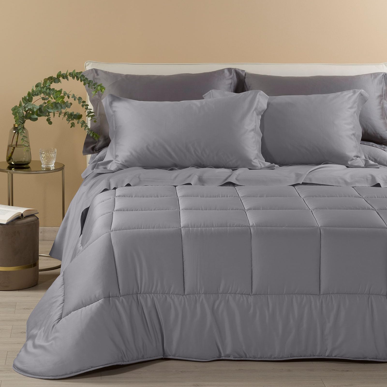 Caleffi 18544 Raso di Cotone Trapunta per Matrimoniale Letto, Grigio