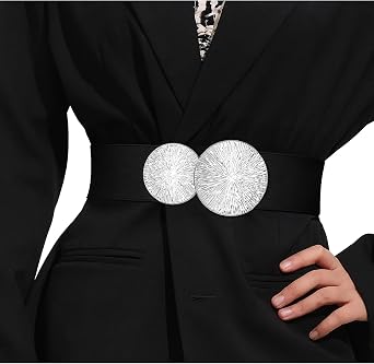 Women Wide Stretchy Belt for Dresses Fashion Elastic Waistband Belt with Gold Buckle Cinch Waist Belt