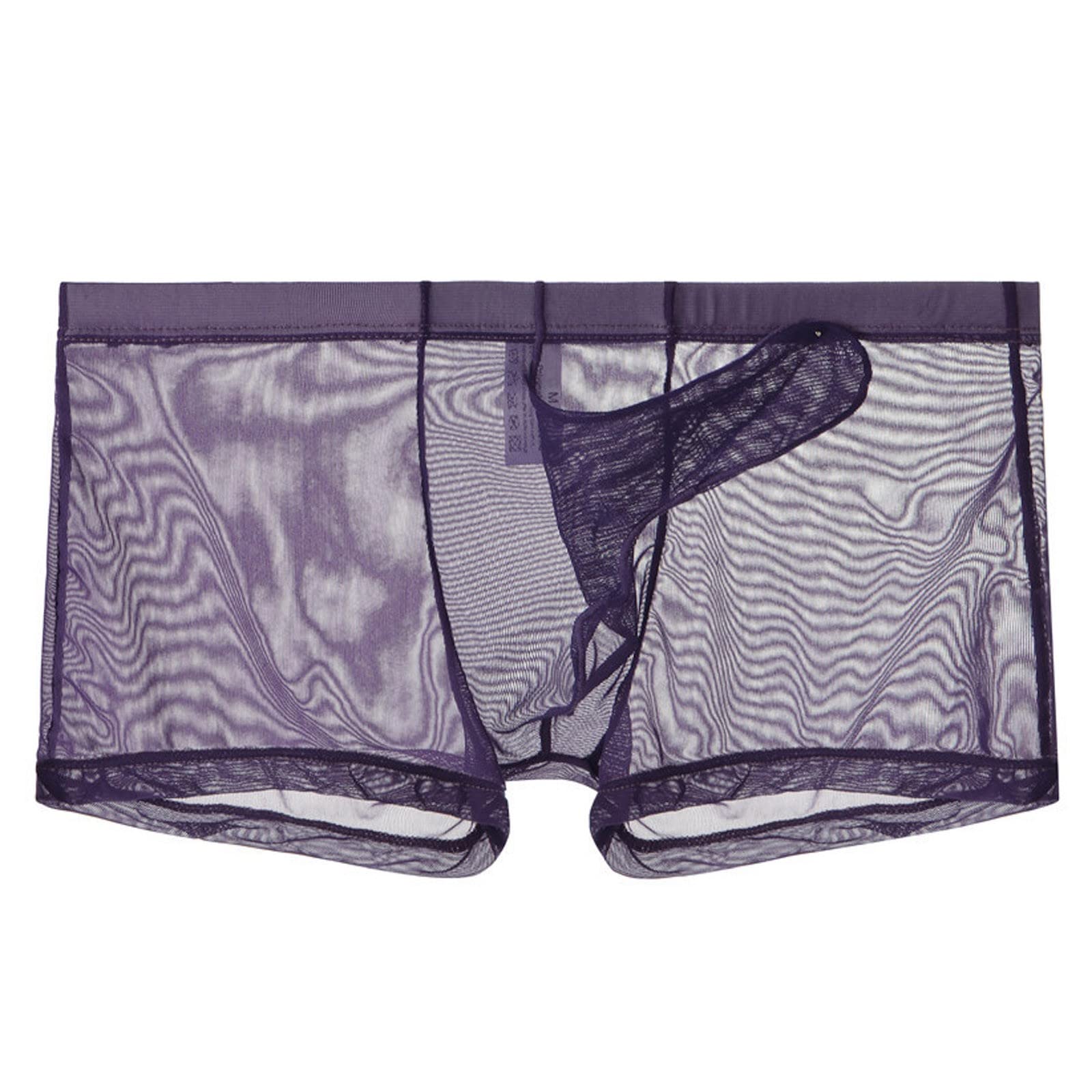 Mens Underwear Ultra Thin Mesh Breathable Underwear Elephant Nose Transparent Sexy Bullet Separation Flat Corner Underwear Men Sexy Lingerie, purple, XXL