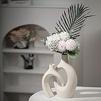 Vista 3 de Levvohd XL Juego de 2 jarrones beige de cerámica para decoración moderna del hogar, jarrones huecos florales modernos de estilo bohemio ecléctico