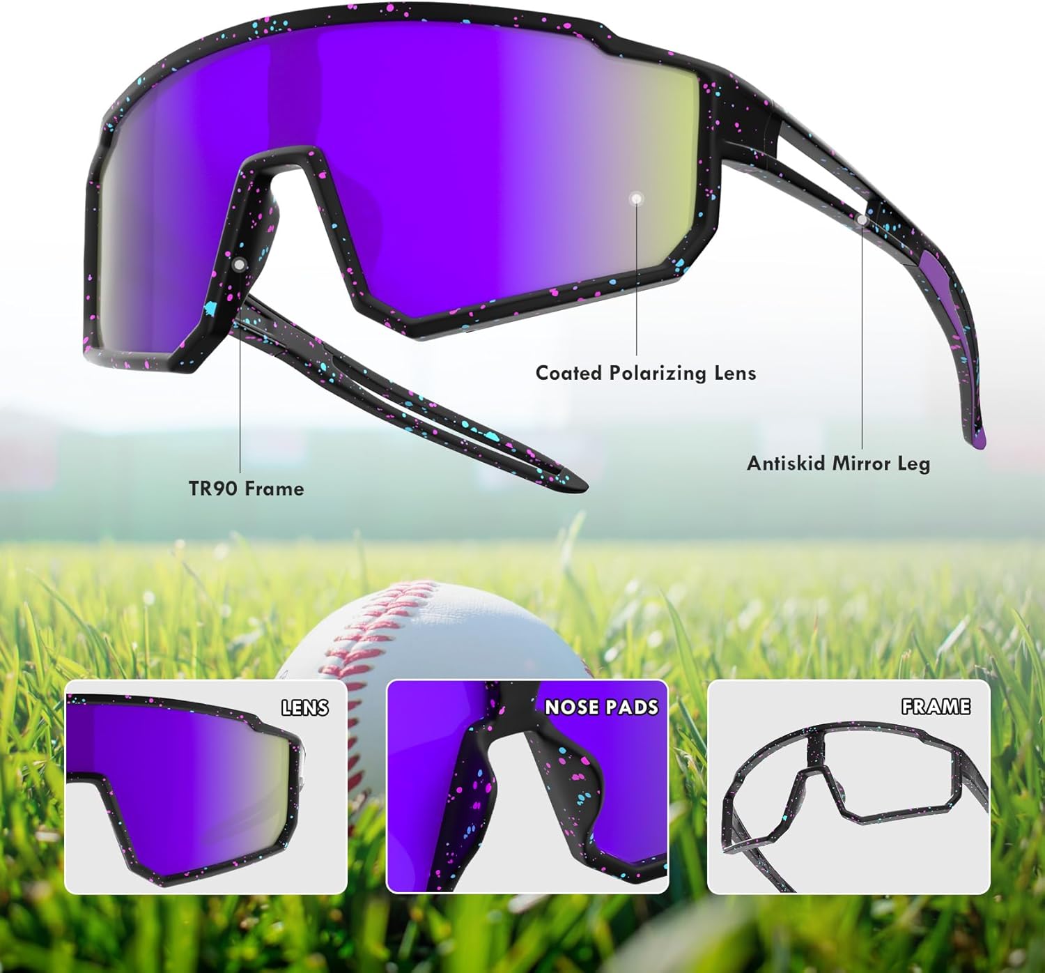 2 Pack Kids Baseball Polarized Sunglasses Sports TR90 Lightweight Frame Sun Glass for Boys Girls Age 6-14 Softball Cycling