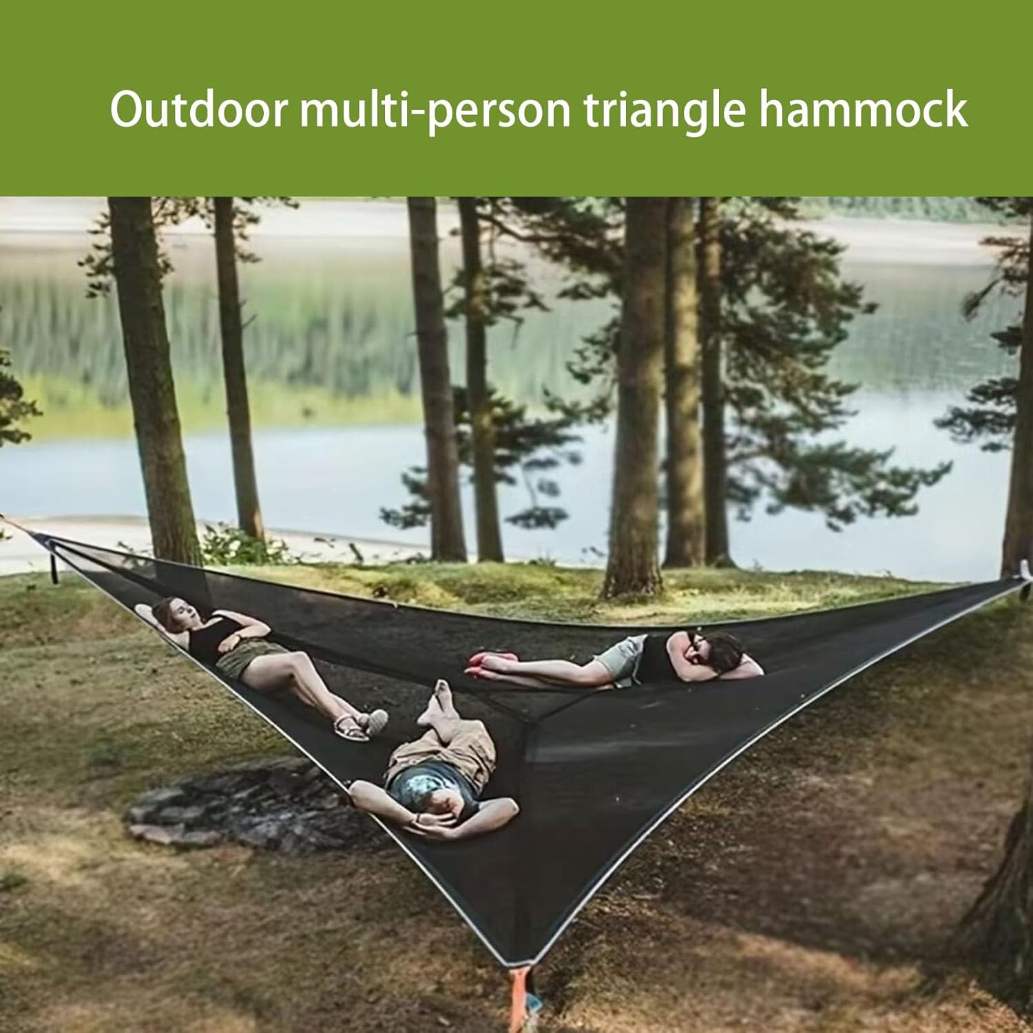Triangle Hammock 10FT, Heavy Duty 300LBS-1000LBS Capacity for 1-3 Person, Portable Camping Hammock with Storage Bags, Multi-Person Hammock for Outdoor, Backpacking, Travel (Green-2.8m-150kg)