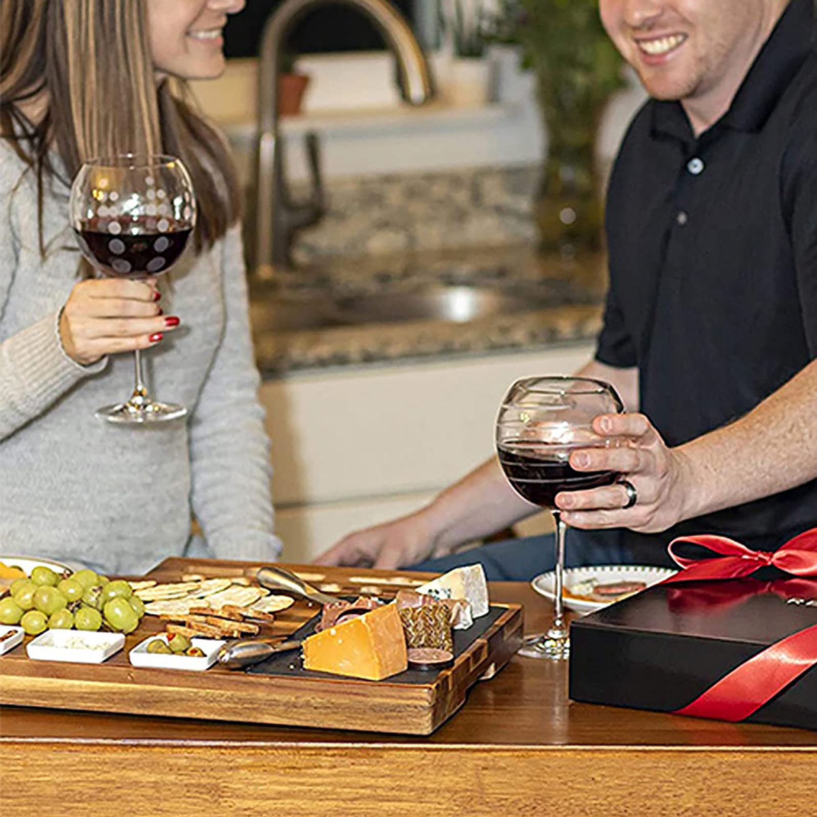 Käseplatte, Wurstplatte, Käse, Fleisch, Wein, Serviertablett Und Messerset Mit Besteck Und Ausziehbarer Schublade, Käseplatten, Komplett Ausgestattet, Für Wein, Cracker, Brie Und Fleisch
