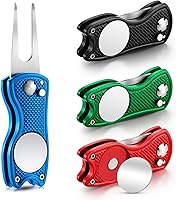 Vista 16 de Skylety 4 piezas herramienta de reparación de divot de golf plegable de metal con botón emergente magnético, marcador de bolas de acero inoxidable