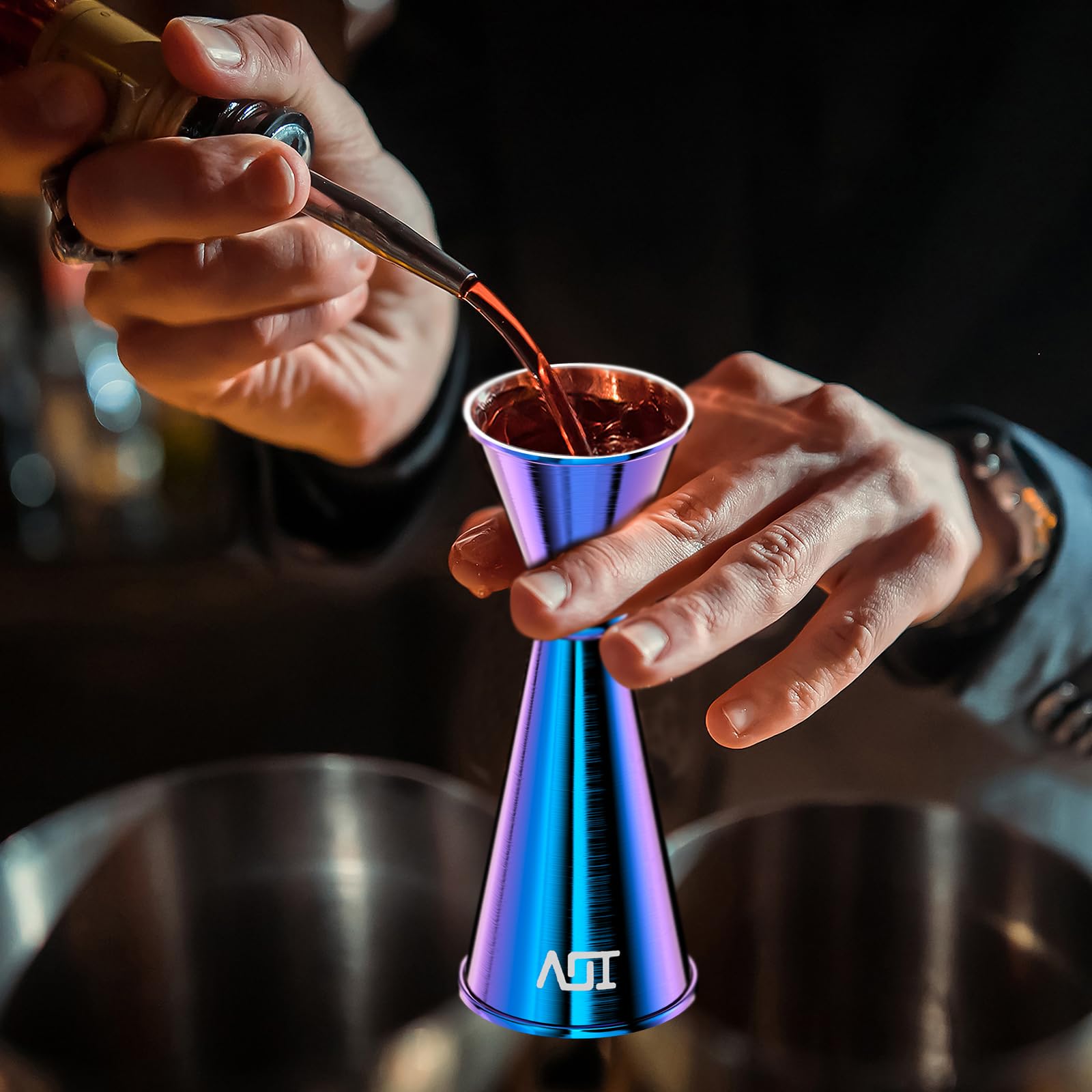 Jigger para bartending, jigger de cóctel doble profesional con folleto de recetas, jigger japonés de acero inoxidable 18/8 de alta calidad, 2 onzas, 1 oz con dimensiones interiores para medir 6